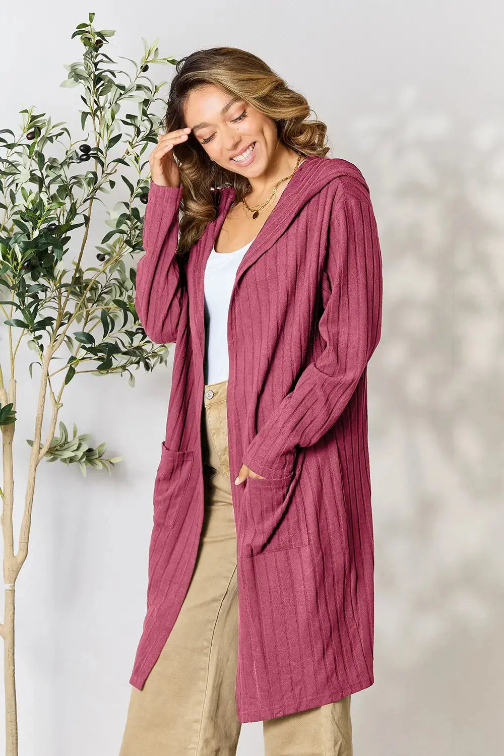 Basic Bae Full Size Hooded Sweater Cardigan - Love Salve